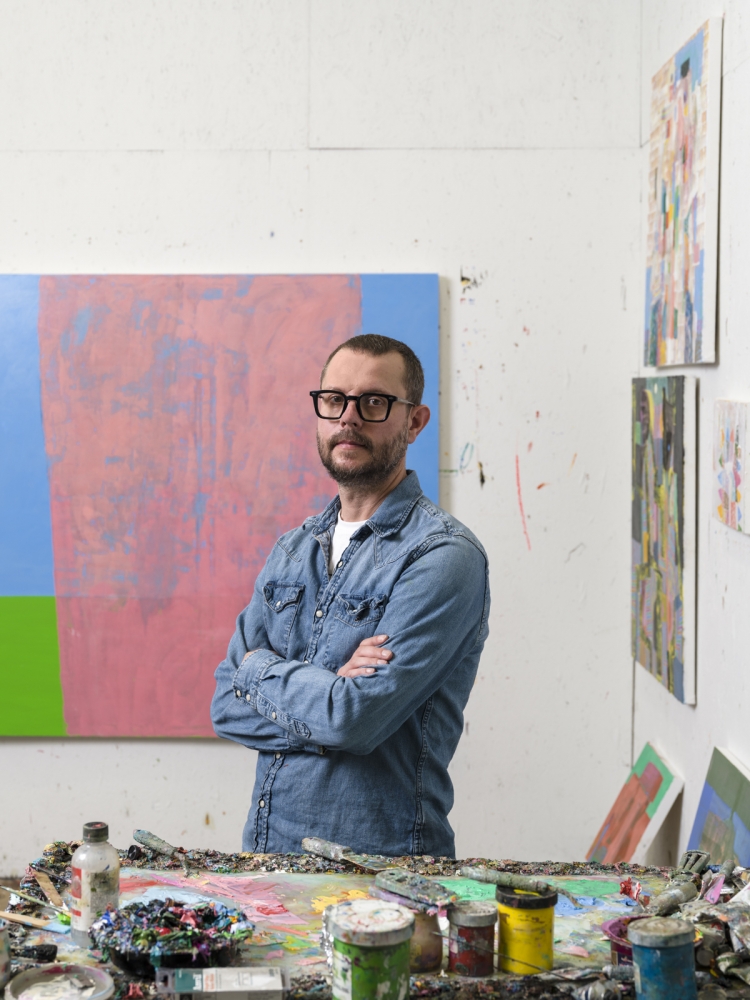 Tomory Dodge in his studio, 2021, Los Angeles, CA