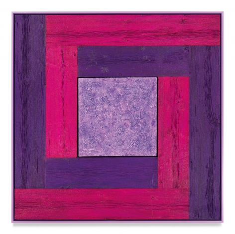 Untitled (Tree Painting-Double L, Magenta, Purple, and Lavender), 2021, Oil on linen and acrylic stain on reclaimed wood with artist frame, 54 3/8 x 54 3/8 inches, 138.1 x 138.1 cm, MMG#33176