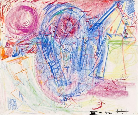 Landscape, 1942, Crayon on paper, 14 x 17 inches, 35.6 x 43.2 cm, A/Y#1568
