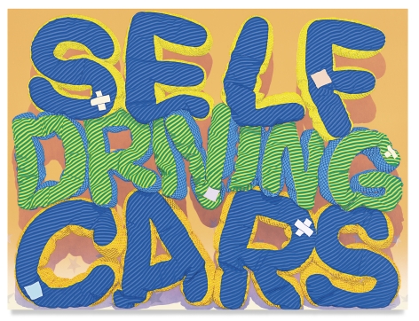 Self Driving Cars, 2022, Oil and acrylic on canvas, 36 x 48 inches, 91.4 x 121.9 cm, MMG#34018