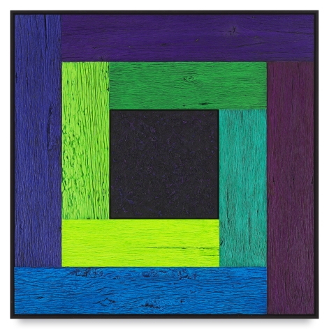 Untitled, 2022, Oil on linen and acrylic stain on reclaimed wood with artist frame, 52 x 52 inches, 132.1 x 132.1 cm, MMG#34151