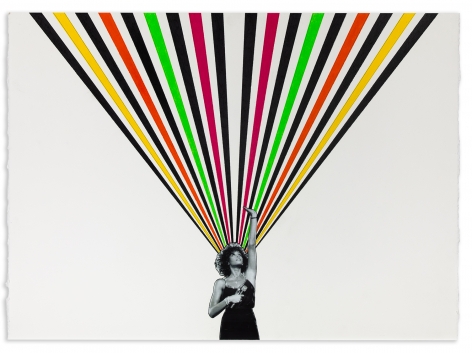 Rico Gatson,&nbsp;Whitney, 2021, Color pencil and photograph collage on paper, 22 x 30 inches, 55.9 x 76.2 cm